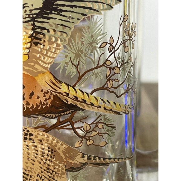 VTG Painted Glass 2 Beer Mugs Pheasant Grouse Hunting Game Birds MCM Man Cave - Picture 7 of 12